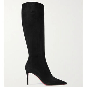 Christian Louboutin Kate Botta 85 Black Suede Knee High Zipper Heel Boot 37